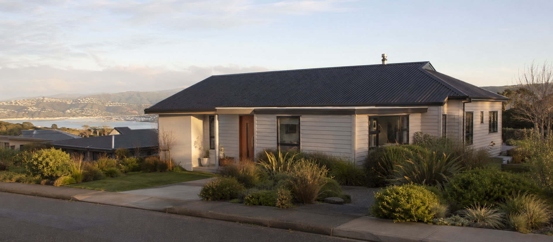 Contemporary New Zealand home in early-morning light